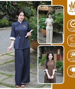 Bộ đồ lam đi chùa đũi thái cổ tàu thêu hoa sen (PH02)