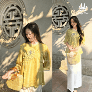 Bộ trang phục đi chùa mùa hè thêu quạt voan tơ